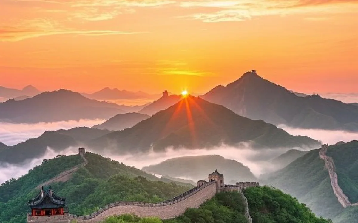 The Great Wall winding over ridges above a sea of cloud near Beijing
