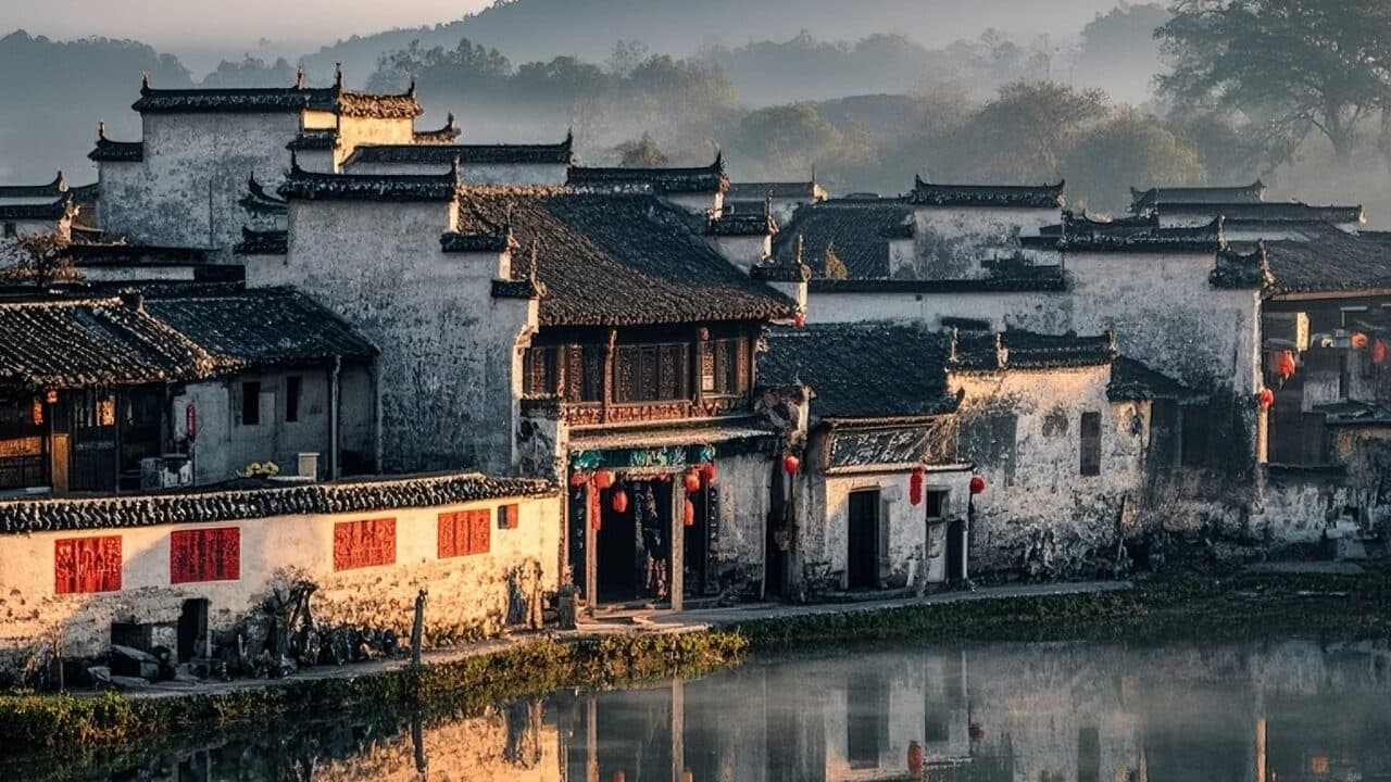 The Moon Pond at Hongcun: a half-moon pool mirroring the white-walled, dark-tiled Hui houses and their stepped gables