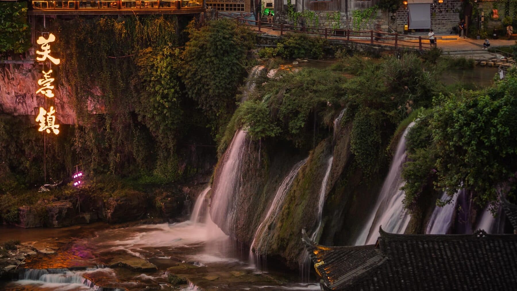 Furong Town built above a waterfall in western Hunan