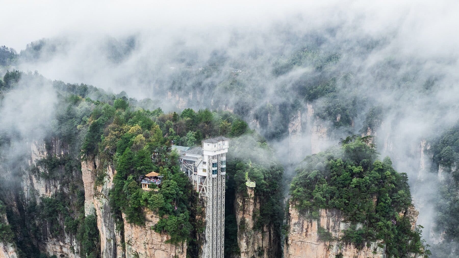 Bailong Elevator built into Zhangjiajie sandstone cliffs