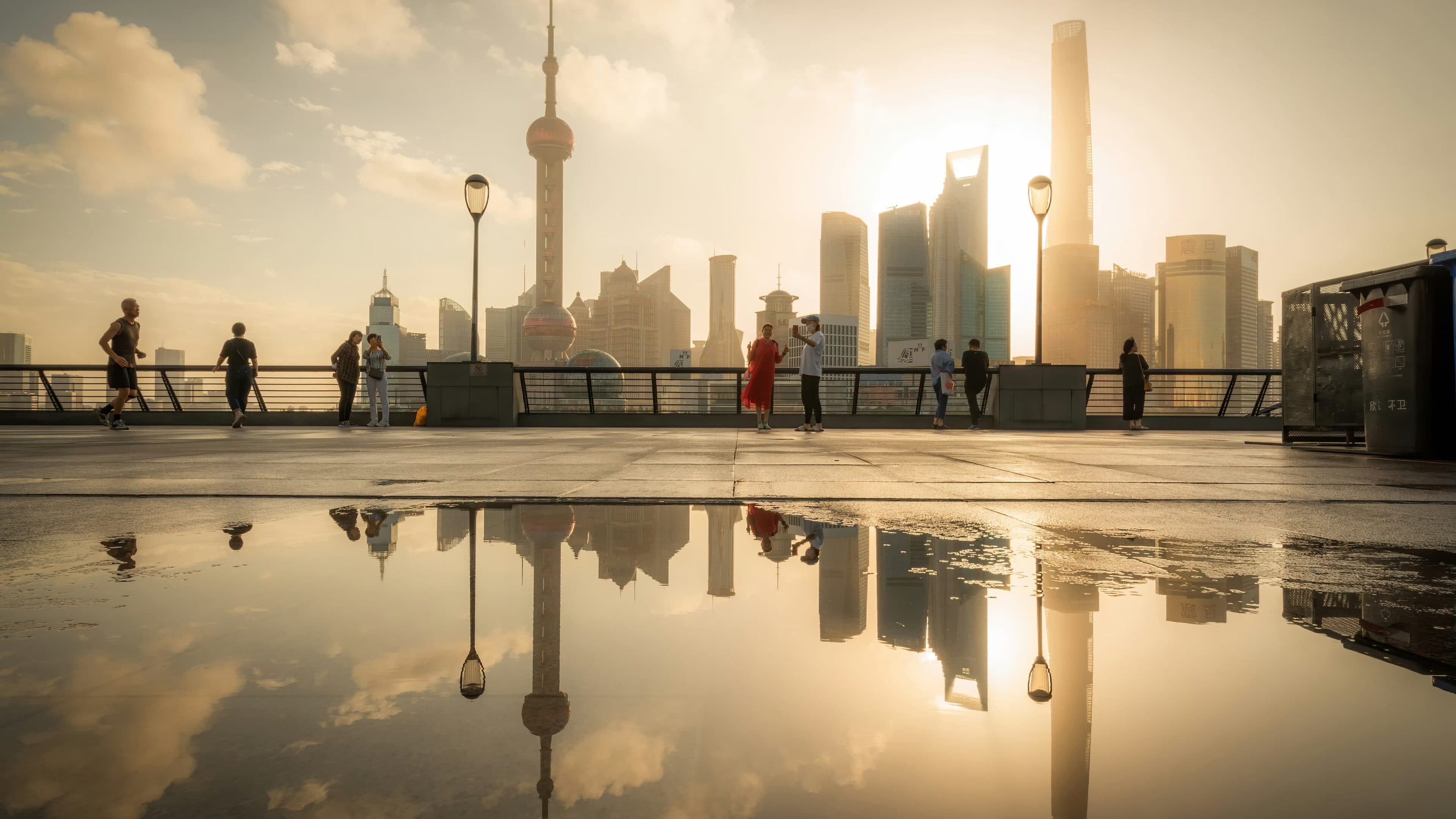 Shanghai riverfront skyline at evening as the anchor for a modern China city route